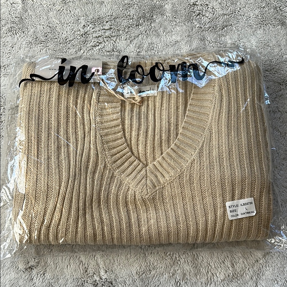In Loom Beige V-Neck Sweaterdress